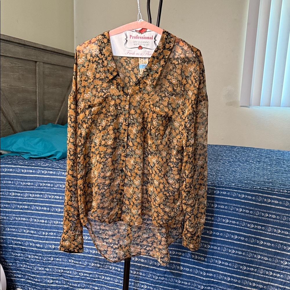 Floral Sheer Women's Top - Black and Orange